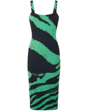 Roberto Cavalli Zebra-Print Midi Dress - Green