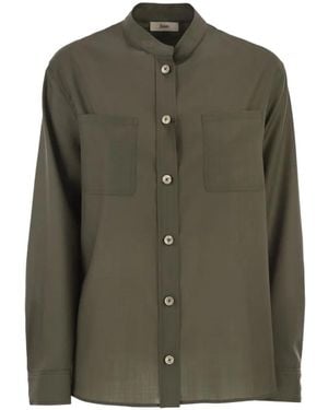 Herno Chest-Pocket Mandarin-Collar Shirt - Green