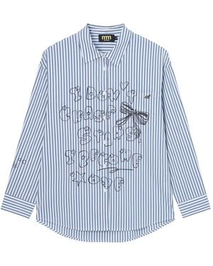 Mini Cream Camisa A Rayas Con Estampado Gráfico - Azul