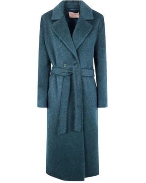 Twinset Belted Double-Breasted Coat - Blue