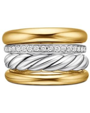 David Yurman 18Kt And Sterling Dy Mercer Multi Row Diamond Ring (14Mm) - Metallic