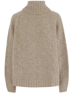 Allude Geometric-Pattern Roll-Neck Jumper - Natural