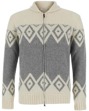 Kangra Geometric-Pattern Zip-Up Cardigan - Grey
