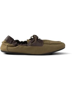 Prada Shuffle Aged Canvas And Leather Boat Shoes - Green