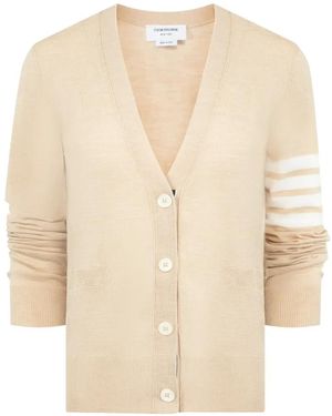 Thom Browne Merino Wool 4-Bar Relaxed Fit V-Neck Cardigan - Natural