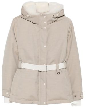 Yves Salomon Belted Hooded Coat - White