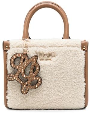 Liu Jo Faux-Shearling Logo-Plaque Tote Bag - Natural