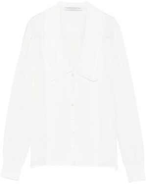 Alessandra Rich Lace-Trimmed Collared Blouse - White
