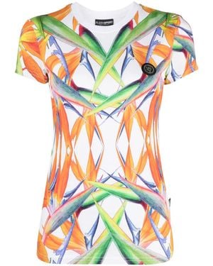 Philipp Plein Floral-Print Short-Sleeved Cotton T-Shirt - White