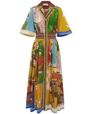 ALÉMAIS Mlak Graphic-Print Button-Down Maxi Dress - Yellow