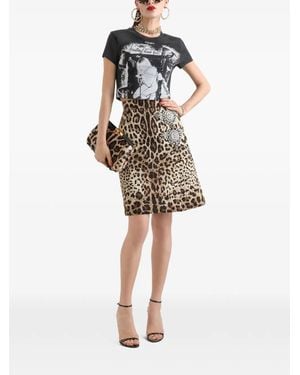 Dolce & Gabbana Leo-Print Brocade Skirt - Natural