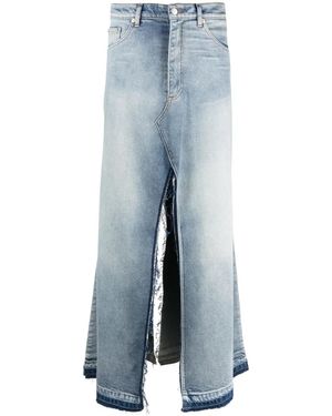 Natasha Zinko Logo-Patch Frayed-Edge Skirt - Blue