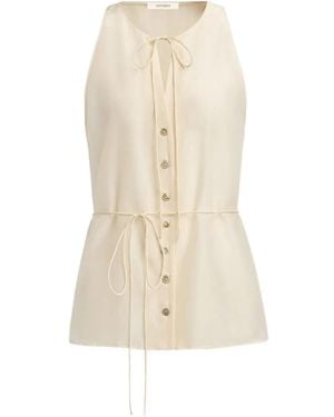 12 STOREEZ Tie-Neck Buttoned Blouse - Natural