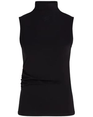 KARL LAGERFELD Mock-Neck Ruched Tank Top - Black