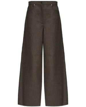 Max Mara Felted Wool Wide-Leg Trousers - Brown