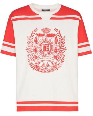 Balmain Varsity T-Shirt With Écusson Print - Pink