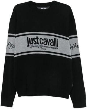 Just Cavalli Logo-Intarsia Striped Sweater - Black