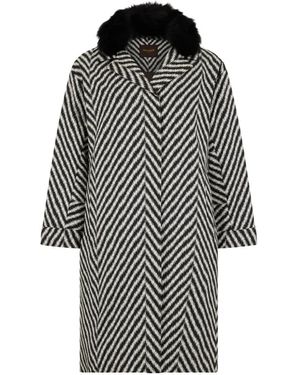 Moorer Zigzag-Pattern Fur-Collar Coat - Grey