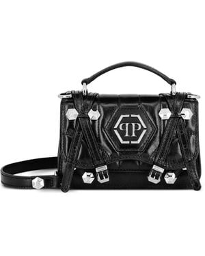 Philipp Plein ヘキサゴン レザートートバッグ S - ブラック