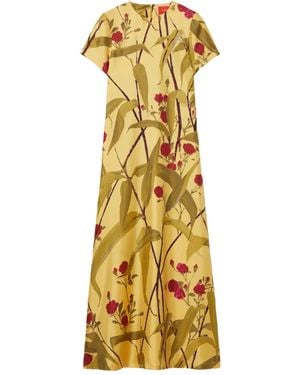 La DoubleJ Floral-Print Swing Midi Day Dress - Metallic
