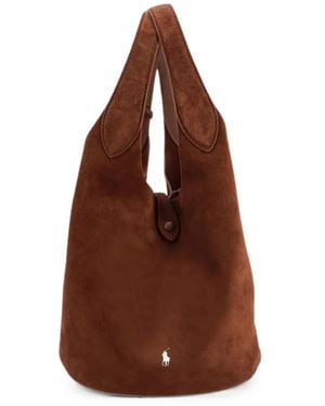 Polo Ralph Lauren Logo-Embroidered Suede Shoulder Bag - Brown