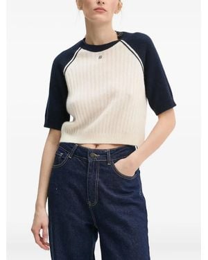 From Future Logo-Detail Cashmere Top - Blue