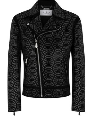 Philipp Plein Monogram Stone Biker Jacket - Black