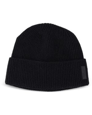 Giorgio Armani Ribbed-Knit Cashmere Beanie Hat - Black