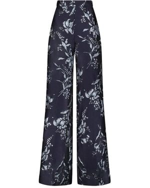 Lela Rose Metallic Floral Wide-Leg Trousers - Blue
