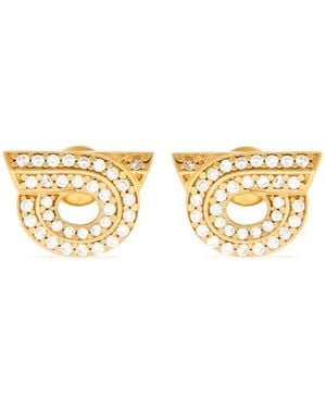 Ferragamo Gancini Earrings With Rhinestones - Metallic