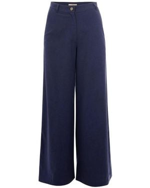 Sessun Button-Up Palazzo Trousers - Blue