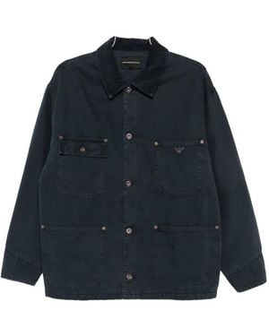 Emporio Armani Corduroy-Collar Logo-Plaque Jacket - Blue