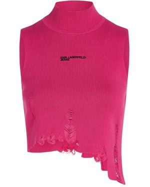 KARL LAGERFELD Sleeveless Crop Top With High Neckline - Pink