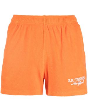 Sporty & Rich Logo-Embroidered Cotton Shorts - Orange