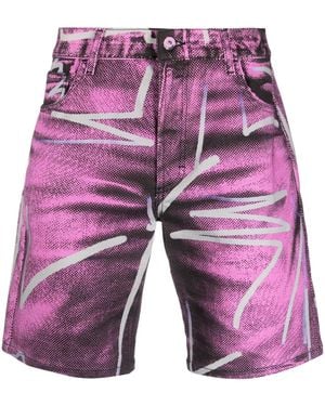 Moschino Shadows & Squiggles Denim Shorts - Red