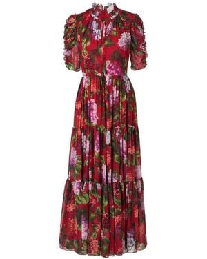 Carolina Herrera Hydrangea-Print Tiered Dress
