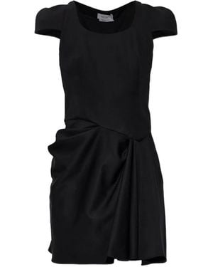 McQueen Vestido Corto Drapeado De Manga Corta - Negro