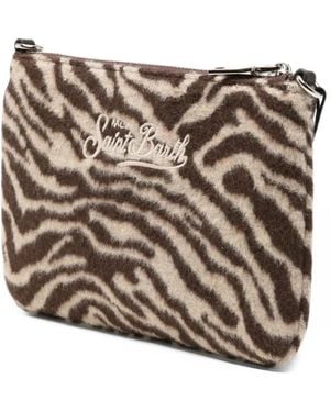 MC2 Saint Barth Mini Parisienne Zebra-Print Embroidered Clutch Bag - Brown