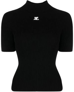Courreges Reedition Ribbed-Knit T-Shirt - Black
