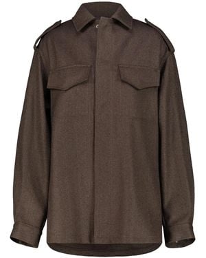DR. HOPE Flap-Pockets Epaulettes Shirt Jacket - Brown