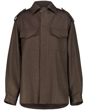 DR. HOPE Flap-Pockets Epaulettes Shirt Jacket - Brown