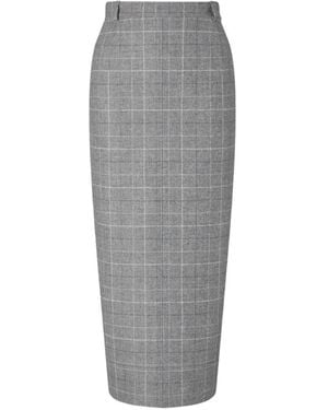 Thom Browne Windowpane Houndstooth-Tweed Pencil Midi Skirt - Grey