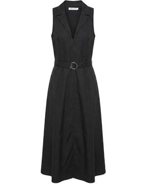 Patrizia Pepe Belted Sleeveless Cotton Midi Dress - Black
