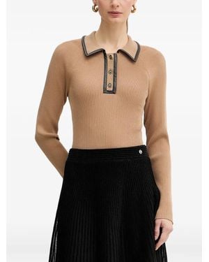 KARL LAGERFELD Buttoned Leather-Trim Top - Black