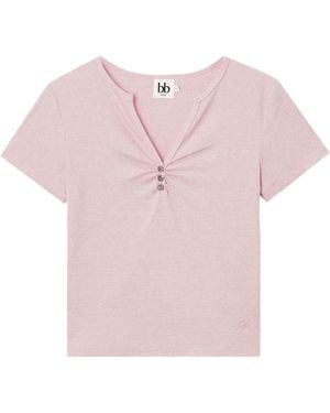 B+ AB Ribbed-Knit Ruched T-Shirt - Pink
