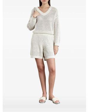 Brunello Cucinelli Sequin-Embellished Open-Knit Shorts - White