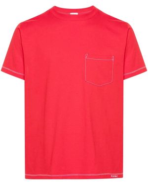 Fursac Contrast-Stitching Cotton T-Shirt - Red