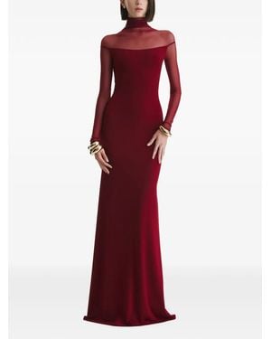 2310 STUDIO Mesh-Panelled Long-Sleeve Maxi Dress - Red