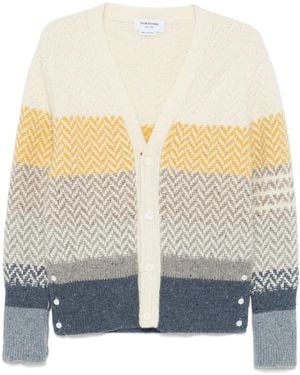 Thom Browne Stripe-Jacquard V-Neck Cardigan - Gray