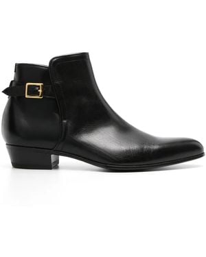 Lidfort Pointed-Toe Buckled Leather Boots - Black